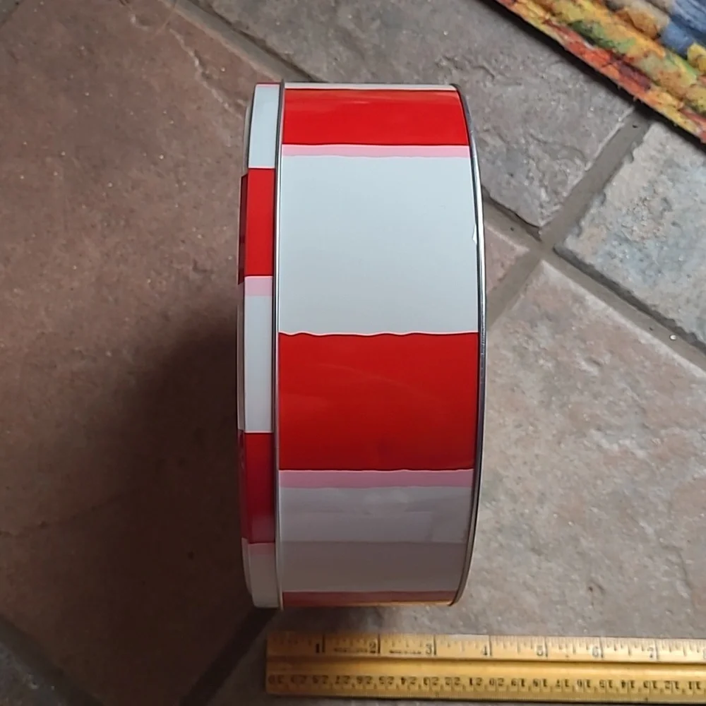 New! Red and White Peppermint Swirl Decorative Metal Tin